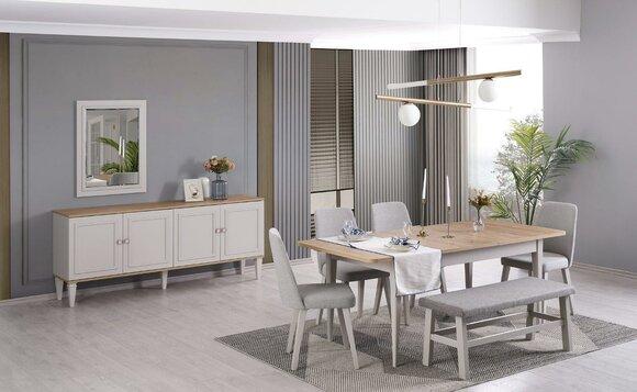 Essgruppe Esszimmermöbel Set 8tlg Esszimmer Esstisch Stühle Holz Grau