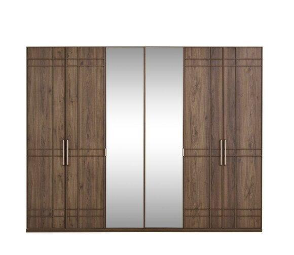 Kleiderschrank Schlafzimmerschrank Schrank Braun Holz Spiegel 6 Türen