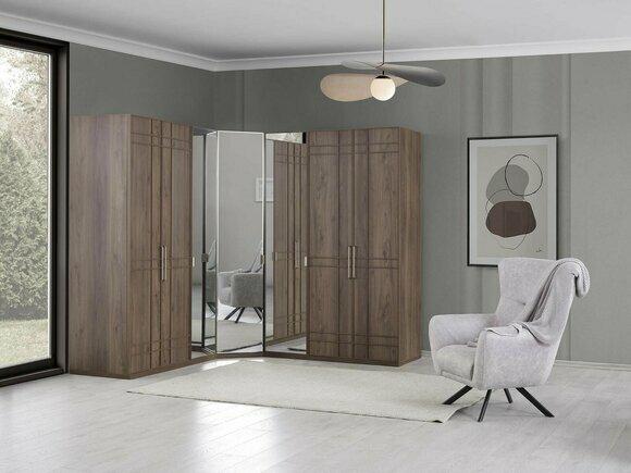 Eckschrank Kleiderschrank Schrank Braun Holz Spiegel 7 Türen Groß
