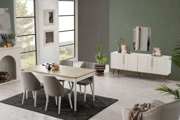 Essgruppe Esszimmermöbel Set 9tlg Esszimmer Esstisch Stühle Holz Weiß