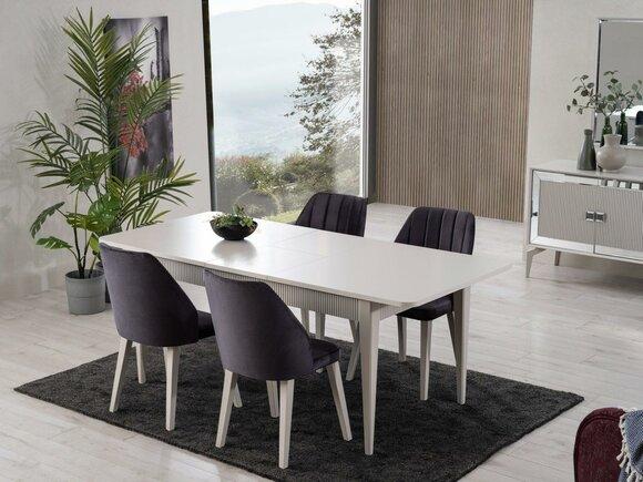 Essgruppe Esstisch Ausziehbar Modern Esszimmer Set 7tlg Grau Holz