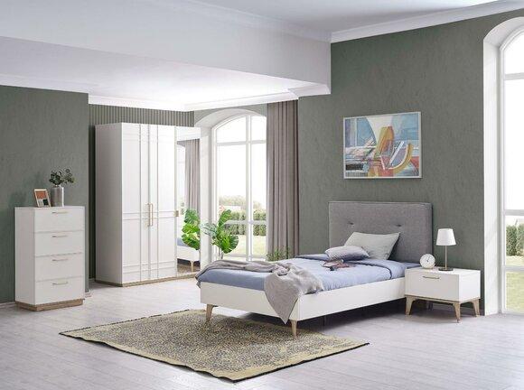 Jugendbett Garnitur Kinderzimmer Kinderbett Bett Set 4tlg Weiß Holz