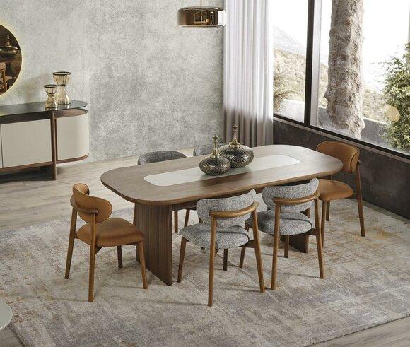 Garnitur Esszimmer Essgruppe Essecke Esstisch Set 7tlg Braun Holz Neu