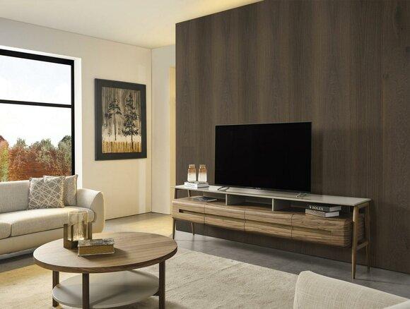 RTV Lowboard TV Ständer Wohnwand Sideboard Schrank Holz Braun Stilvoll