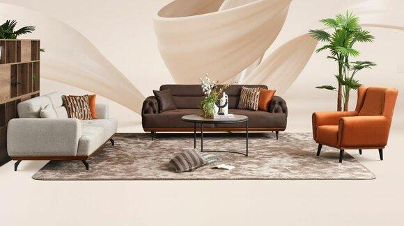 Couchgarnitur Dreisitzer Sessel Sofa Stoff 4tlg Stoffsofa Mehrfarbig 3311