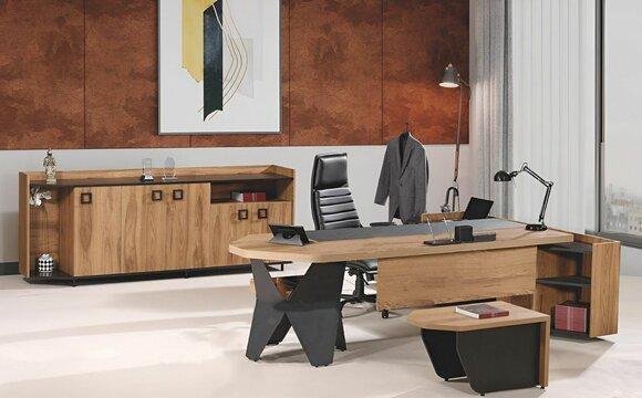 Garnitur Büro Schreibtisch Bürotisch Set 4tlg Holz Braun Kommode Groß