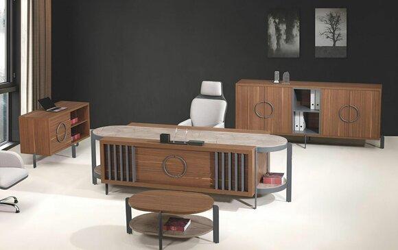 Bürotisch Gruppe Büro Schreibtisch Set 4tlg Holz Braun Kommode Groß