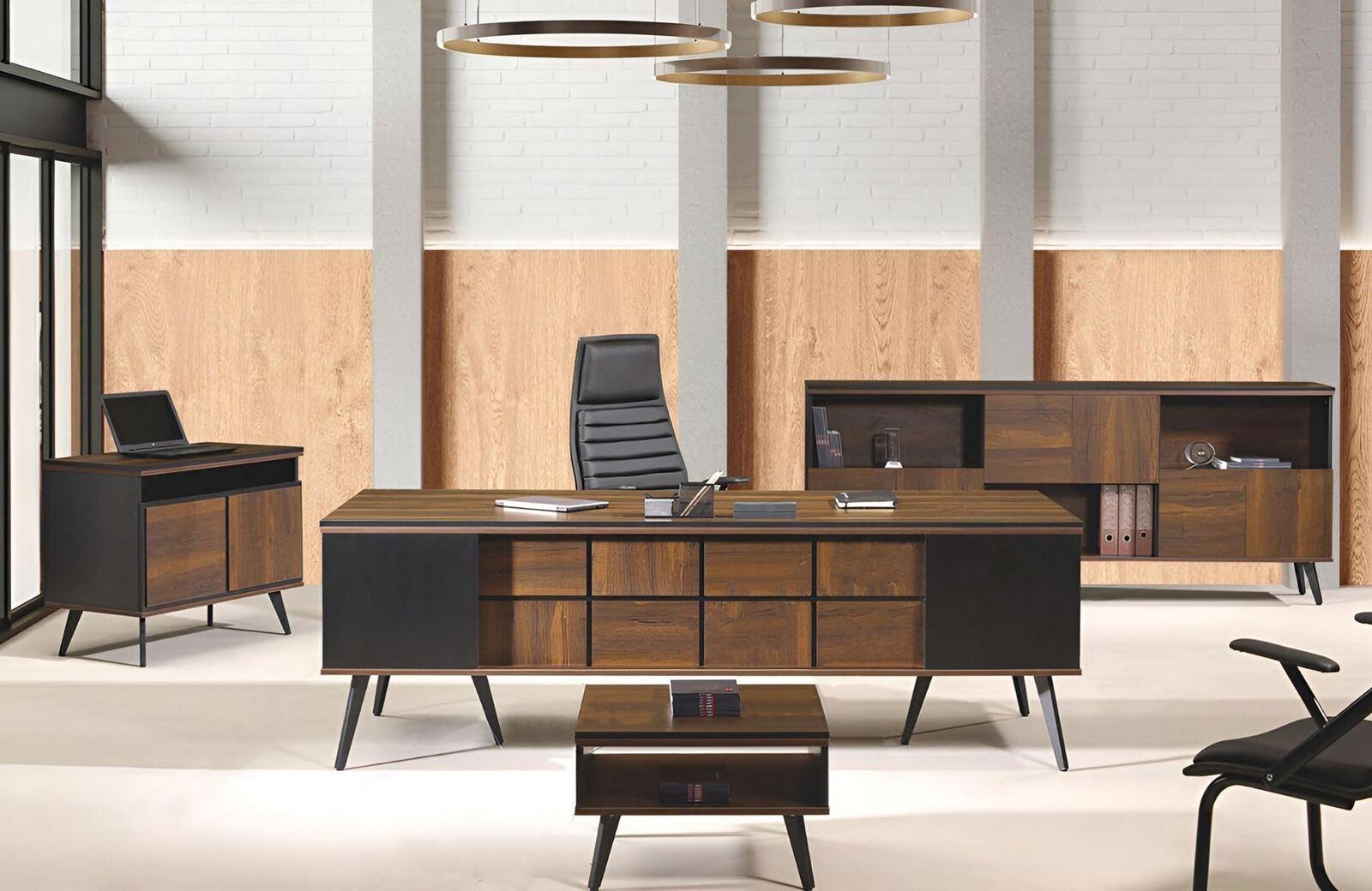Komplette Arbeitszimmermöbel Schreibtisch Bürotisch 4tlg Holz Braun