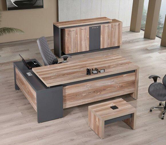 Klassischе Komplette Arbeitszimmermöbel Eckbürotisch 3tlg Holz Grau