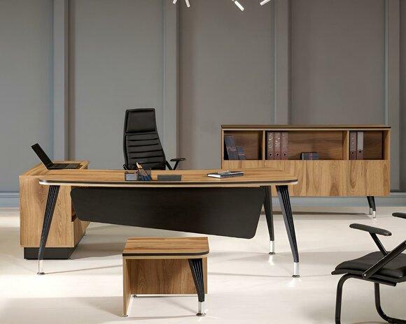 Klassischе Eckbürotisch Komplette Arbeitszimmermöbel Braun 3tlg Holz