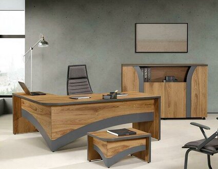 Eckbürotisch Arbeitszimmermöbel Komplettbüro Büro 3tlg Holz Braun Set
