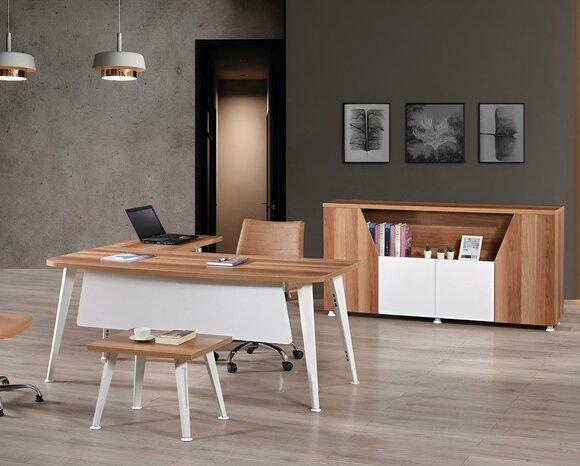 Arbeitszimmermöbel Komplettbüro Eckbürotisch Set 3tlg Holz Weiß Tisch
