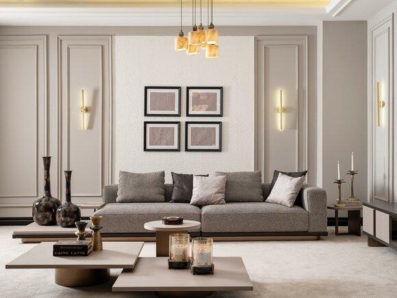 Garnitur Wohnzimmer Viersitzer Sofa 4 Sitzer Couchtische 5tlg Grau Set