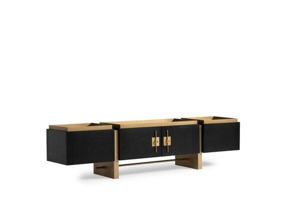 Sideboard RTV Lowboard TV Ständer Schwarz Modern Design Gold Holz