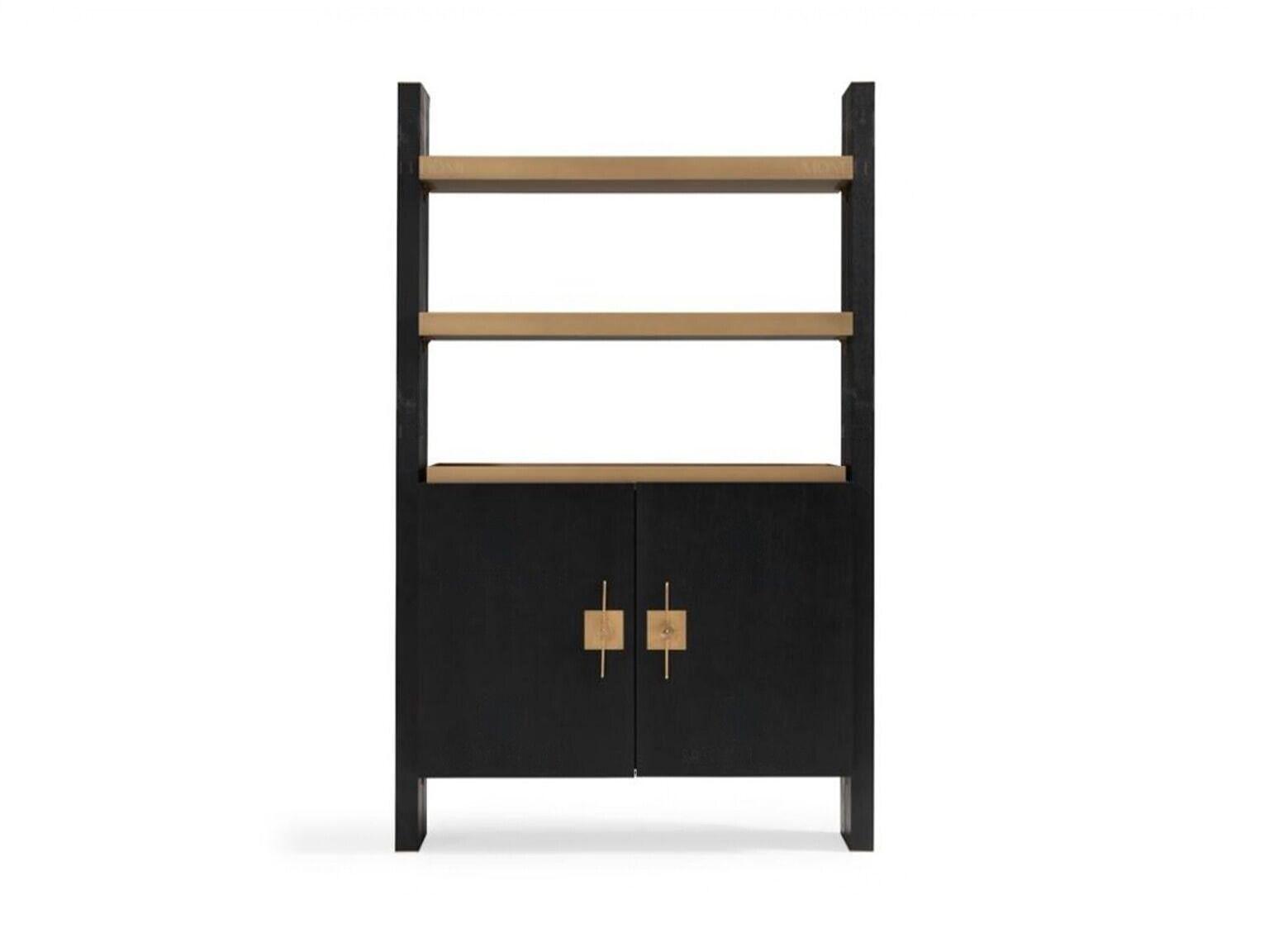 Schrank mit Regale Holzschrank Schranke Holz Schwarz Design Gold Neu