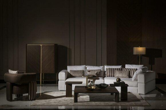 Wohnzimmer Garnitur Ecksofa Stoffsofa Sessel Couchtisch Set 6tlg Braun