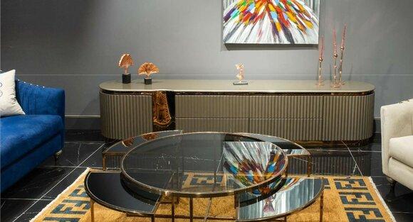 Sideboard RTV Lowboard TV Ständer Beige Holz Design Tisch Wohnzimmer