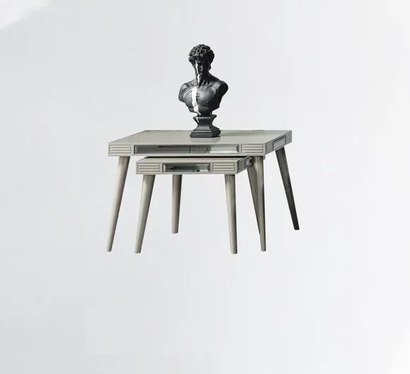 Gruppe Beistelltische 2tlg Kaffeetische Sofatische Silber Wohnzimmer