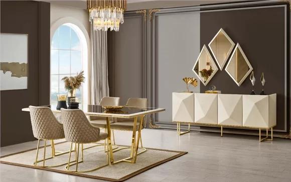 Luxus Essecke Essgruppe Esstisch Stühle Beige Set 11tlg Esszimmer