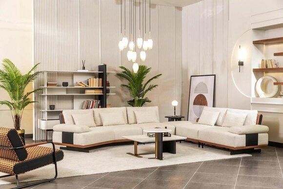 Garnitur Ecksofa L Form Sessel Stoffsofa Couchtische Polstersofa Beige