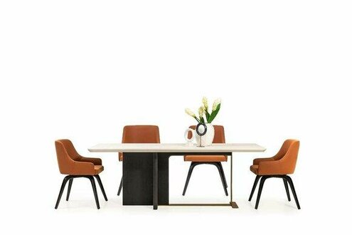 Essecke Essgruppe Esszimmer Esstisch Stühle Set 7tlg Tisch Orange Holz