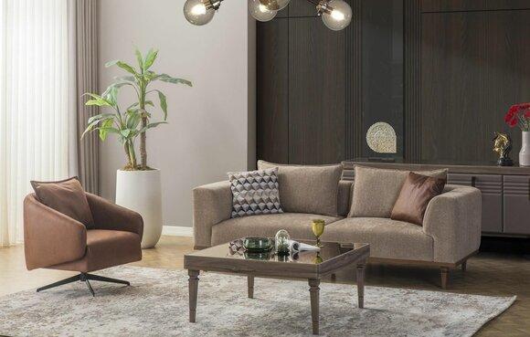 Sofagarnitur Dreisitzer Sessel Polstersofa Modern Stoffsofa Braun Set
