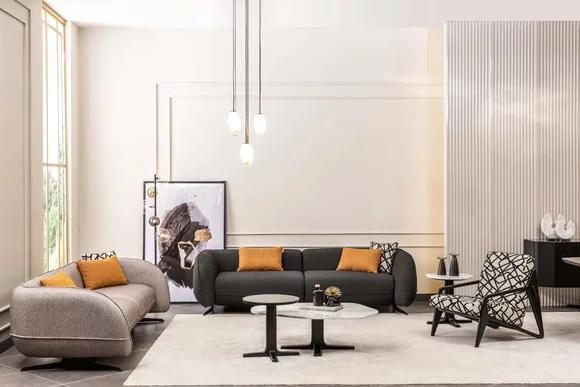 Grauer Dreisitzer Polstersofas Sessel Couchtische Wohnzimmer Set 6tlg