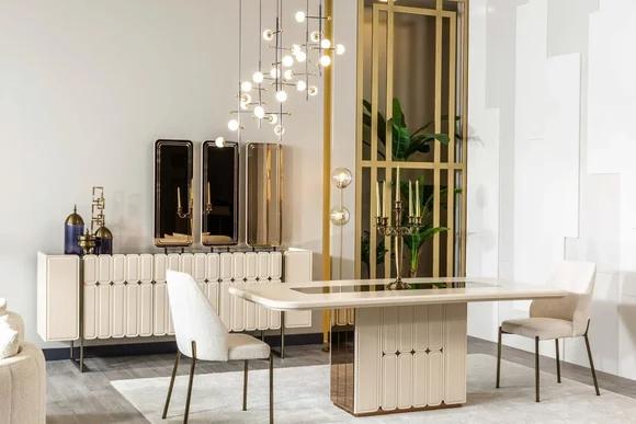 Modernes Weißes Esszimmer Set Esstisch Sideboard Stühle x3 Spiegel 9tlg