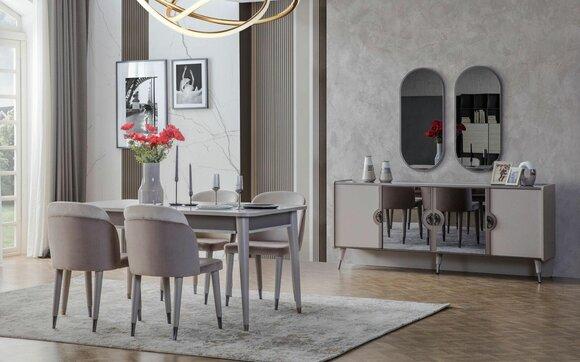 Graue Esszimmergarnitur Esszimmer Stühle Ausziehbarer Tisch Sideboard