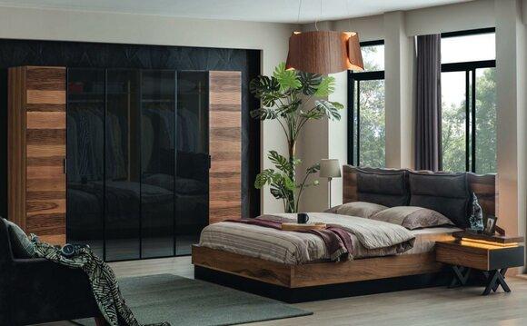 Moderne Schlafzimmer Möbel Designer Bett 2x Nachttische Kleiderschrank