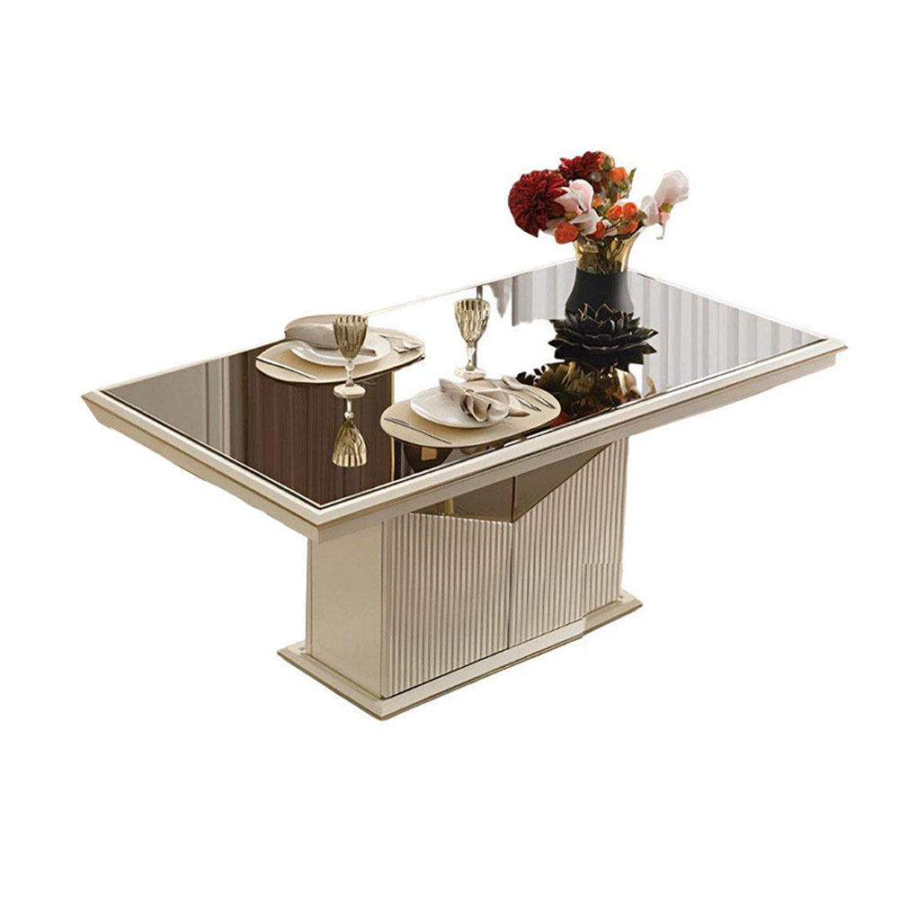 Esszimmertisch Esstisch Tisch Esszimmer Essecke Beige Holz Gold Luxus