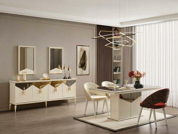 Komplette Esszimmer Esstisch 2tlg Anrichte Esszimmertisch Gold Holz