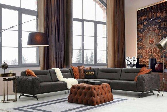 Eckgarnitur Stoffsofa Ecksofa L form Couch Grau Sofa Polstersofa Möbel