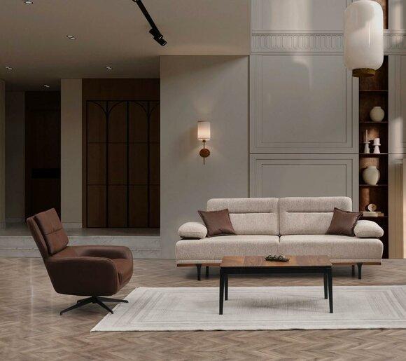 Sofagarnitur Stoffsofa Dreisitzer Sessel Couch Beige 2tlg Polstersofa