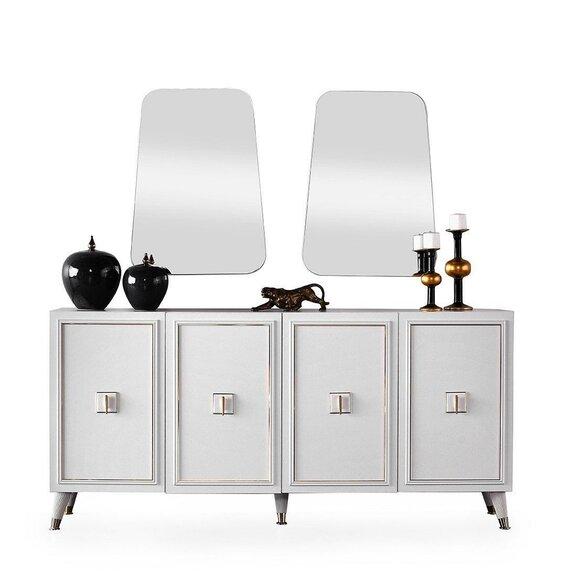 Anrichte Sideboard Schrank Spiegel Weiß Holz Kommode Holzschrank Set