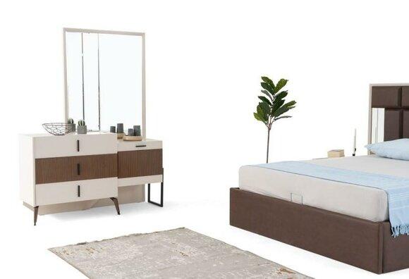 Frisiertisch Schminktisch Schminkkommode Spiegel Holz Beige Konsole