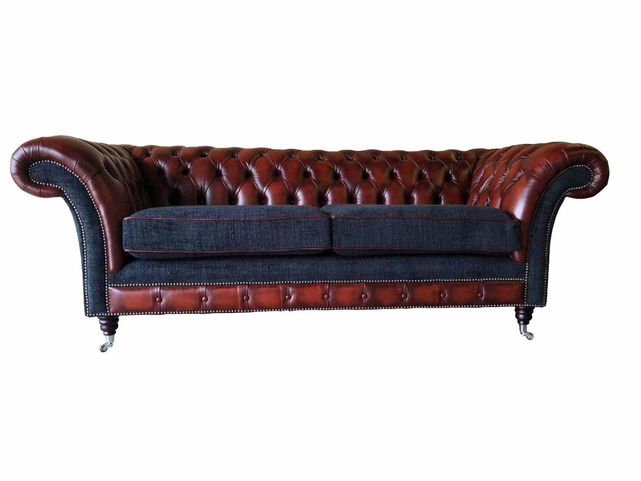 Design Sofa 3 Sitzer Braun Chesterfield Couch Leder Polster