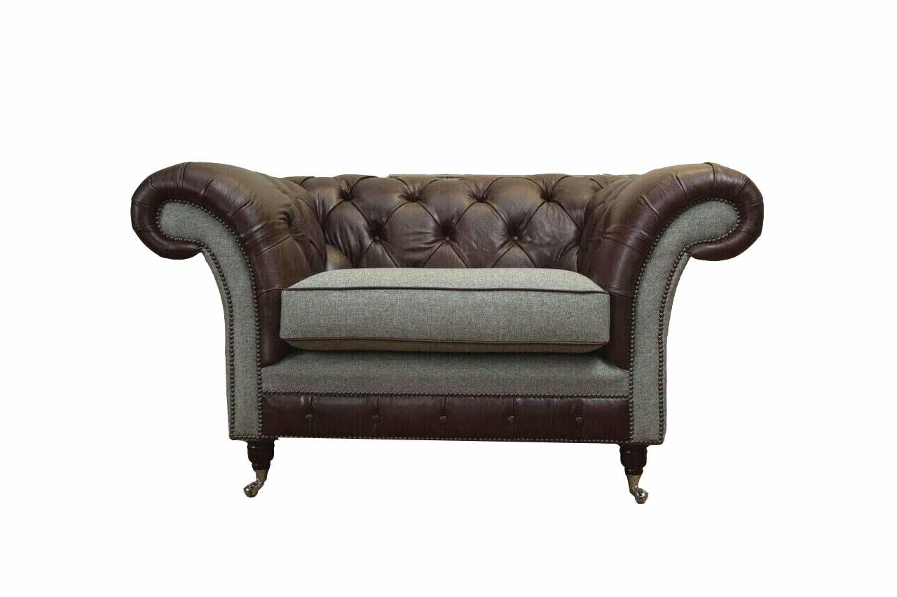Chesterfield Ohrensessel Grau Sofagarnitur Sessel Couch Ledersofa