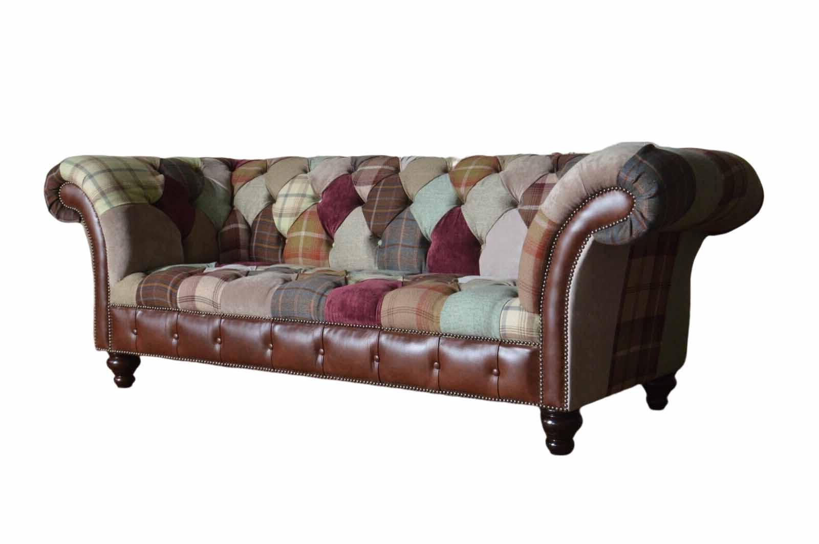 Sofa 3 Sitzer Couch Design Braun Chesterfield Polster Sitz Textil Bunte