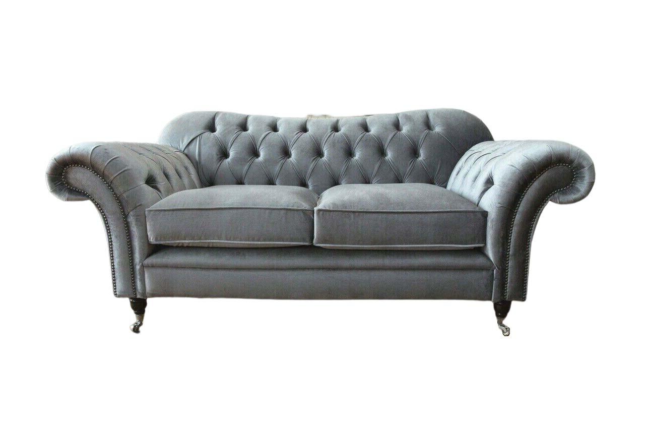 Chesterfield Sofa 2 Sitzer Polster Designer Couchen Sofas Grau