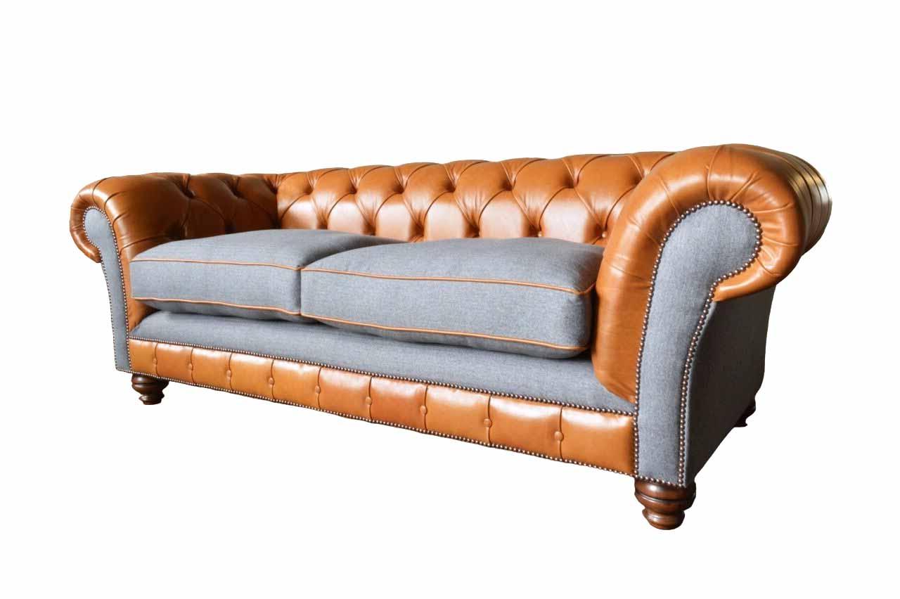Luxus Leder Textil Chesterfield Sofa Couch Sofas Polster 3 Sitzer