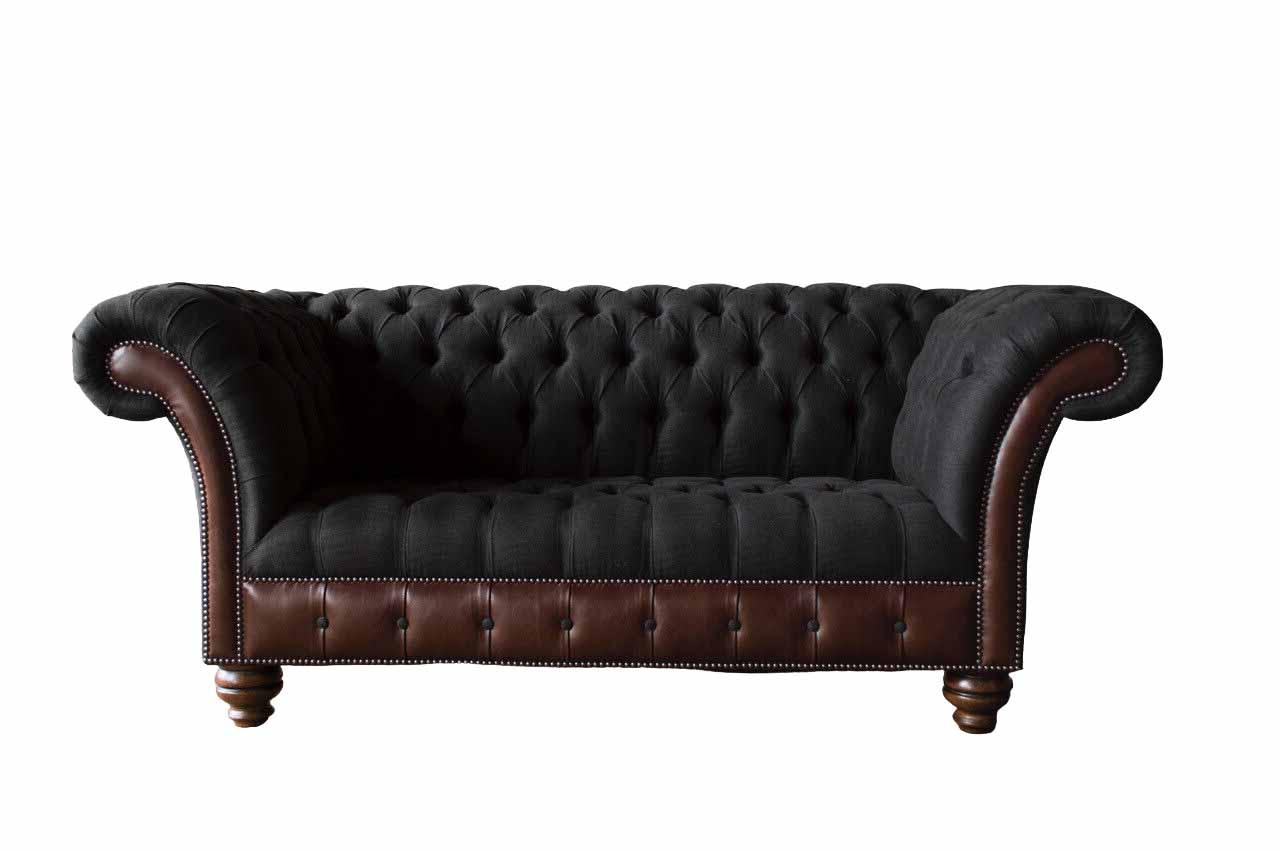 Sofa 2 Sitzer Couch Polster Sofa Stoff Chesterfield Couchen Grau