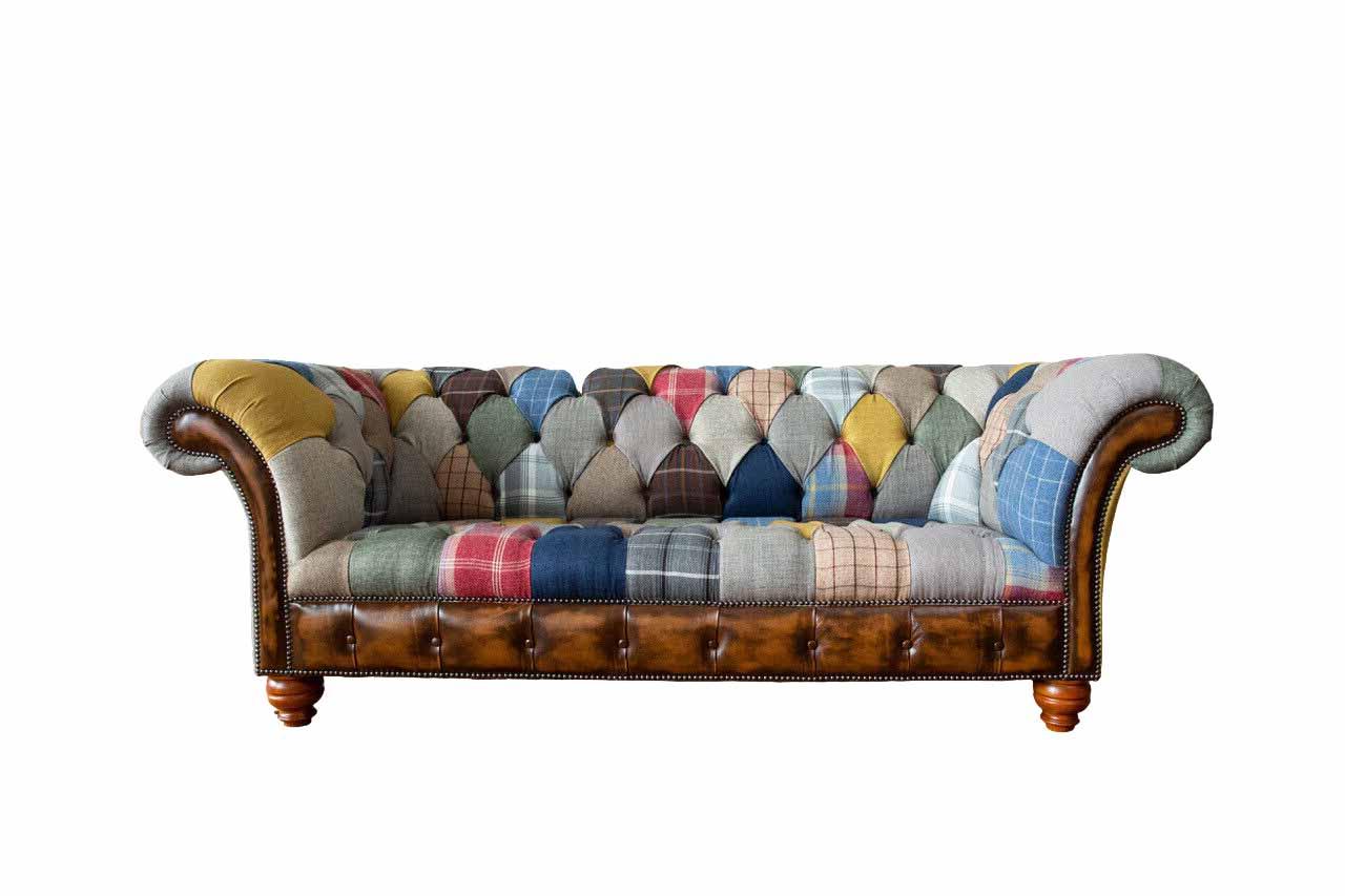 Bunte Luxus Chesterfield Sofa Couch Polster Couchen Sofas 3 Sitzer Textil