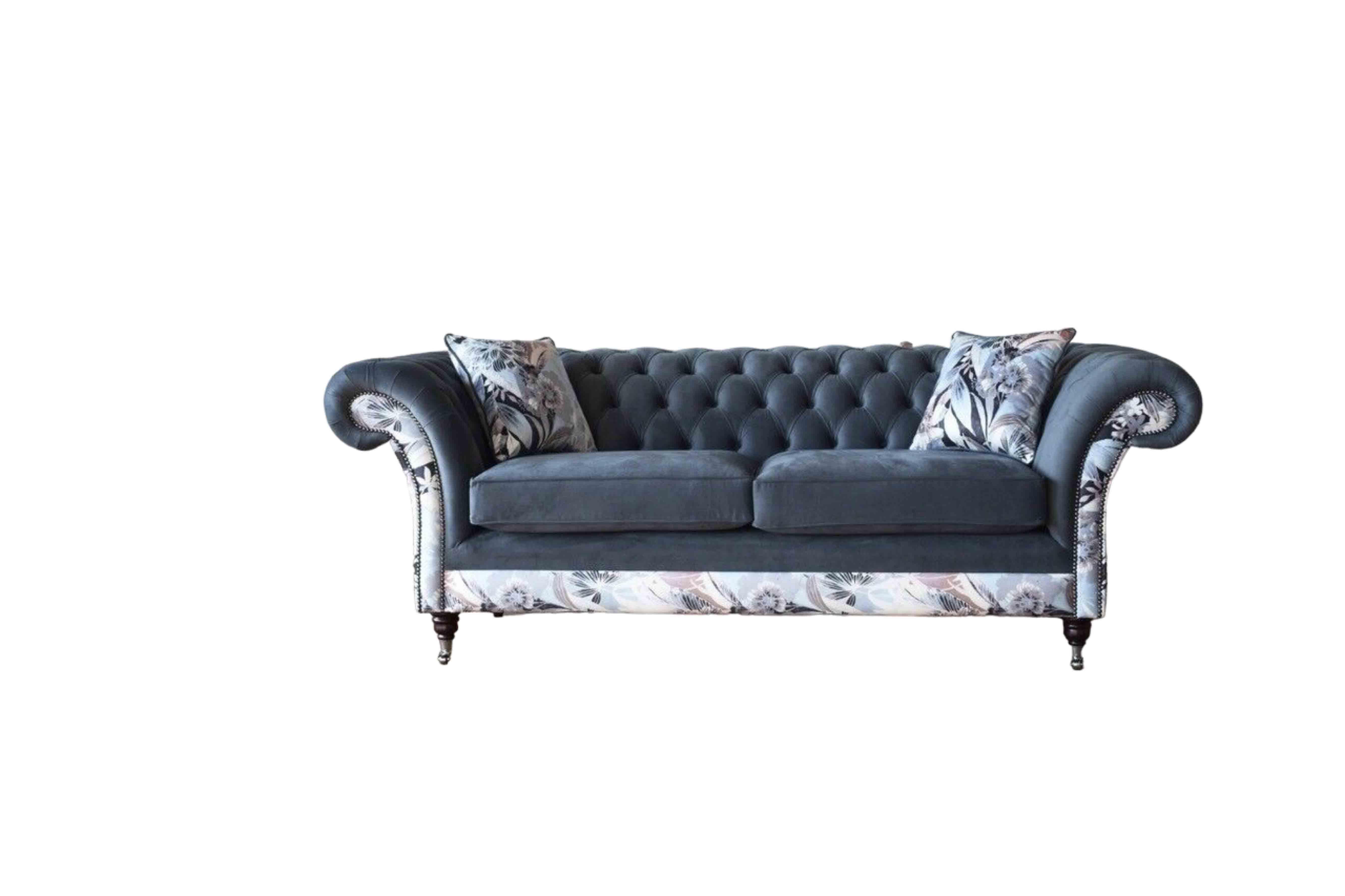 Blauer Dreisitzer Design Polster Sitz Textil Sofa 3 Sitzer Chesterfield Neu
