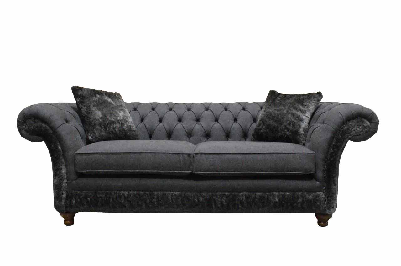Sofa 3 Sitzer Couch Textil Sofa Grau Design Möbel Sofas Couchen Chesterfield