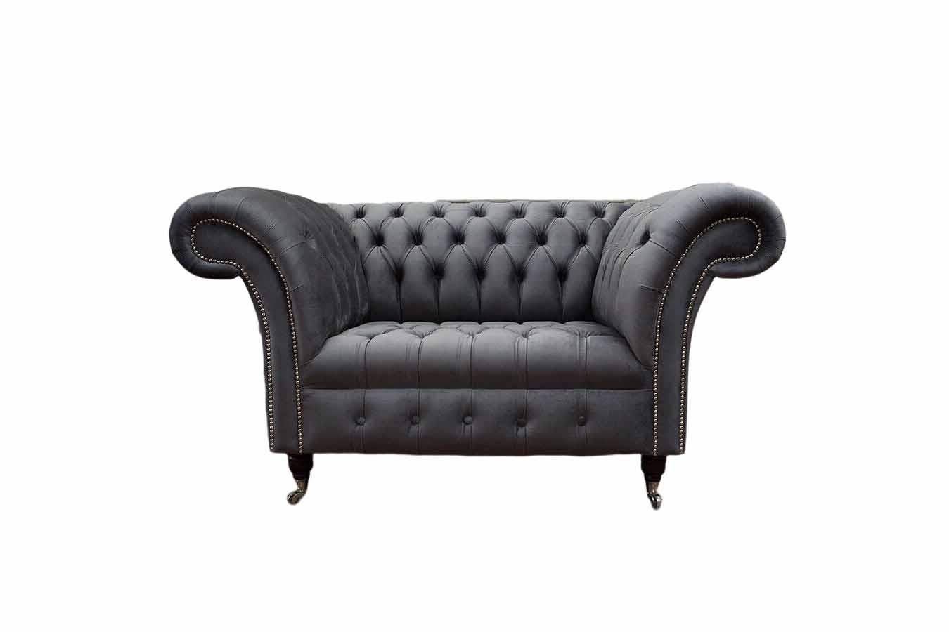 Graue Chesterfield Design Stoff Couch Sessel 1.5 Sitz Polster Sofas Grau