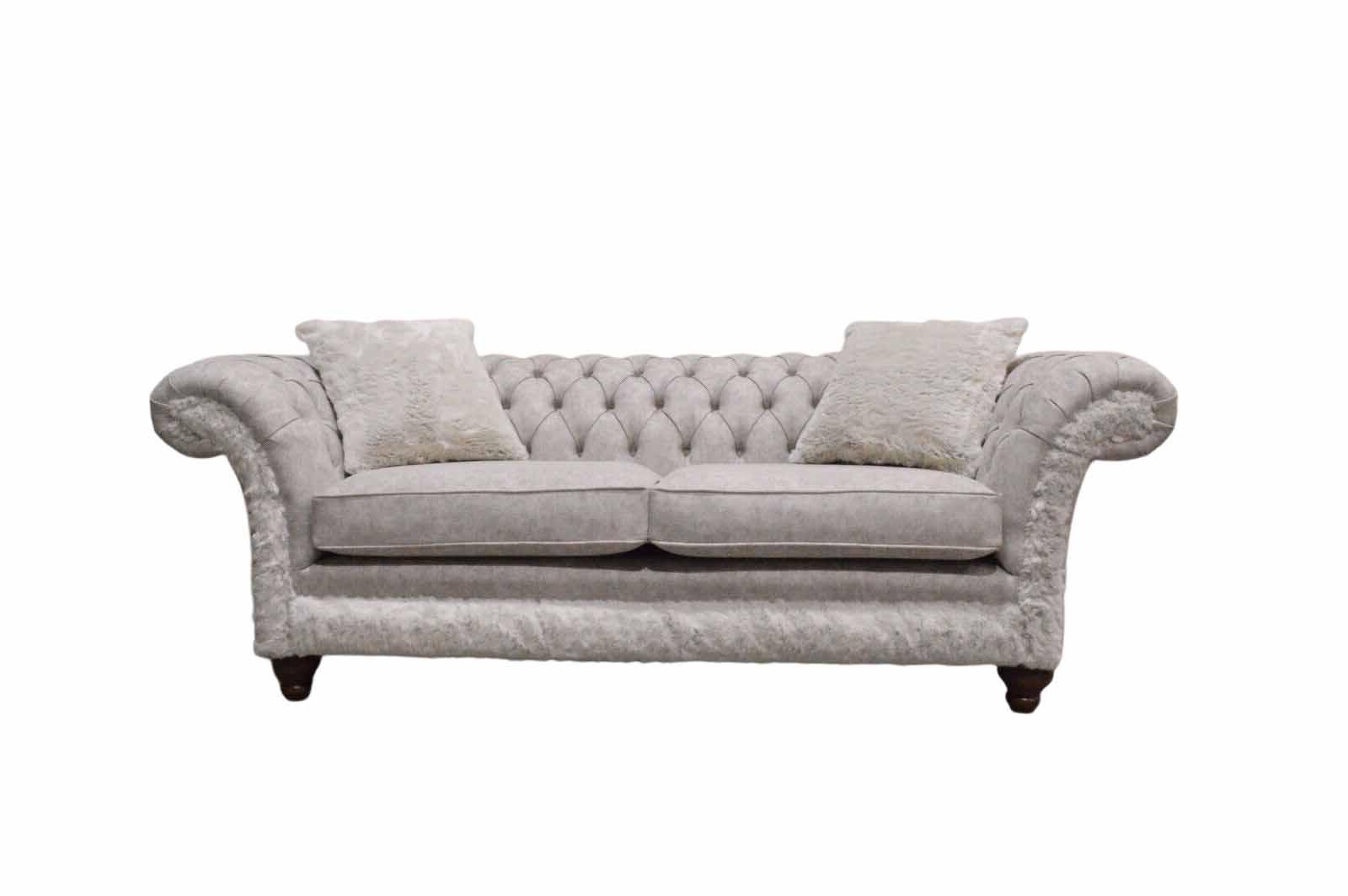 Dreisitzer Design Polster Sitz Textil Sofa 3 Sitzer Chesterfield Beige