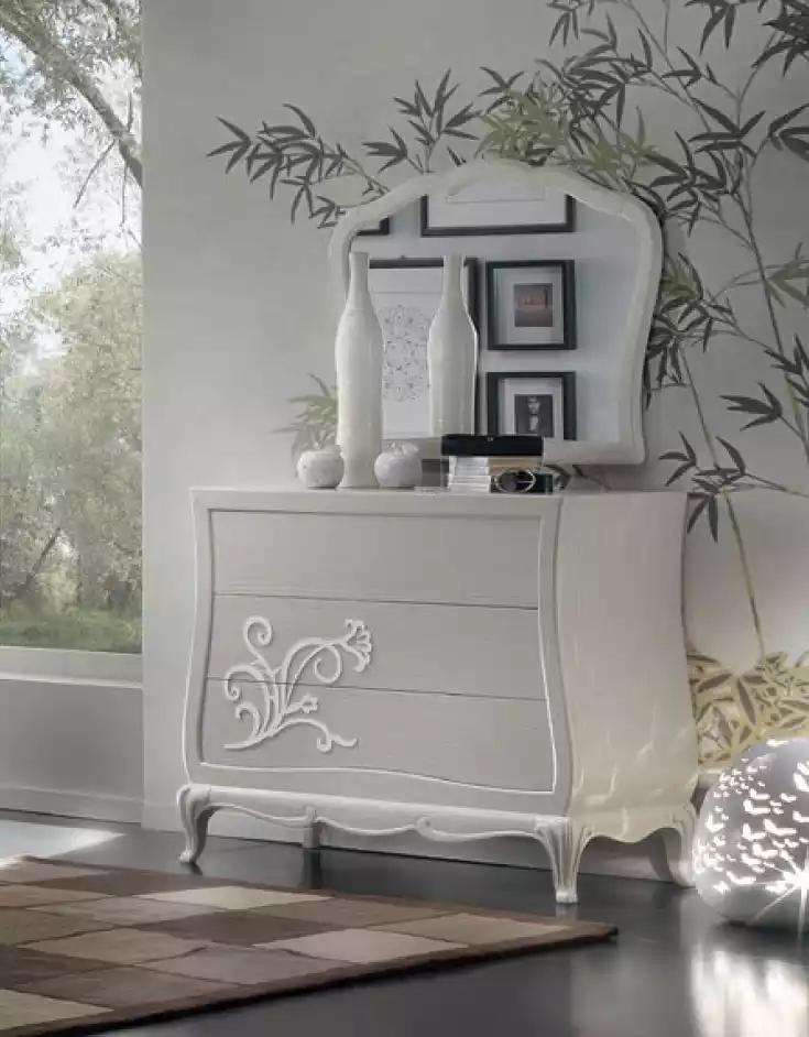 Luxus Kommode mit Spiegel Kommoden Konsole Holz Modern Design Weiß