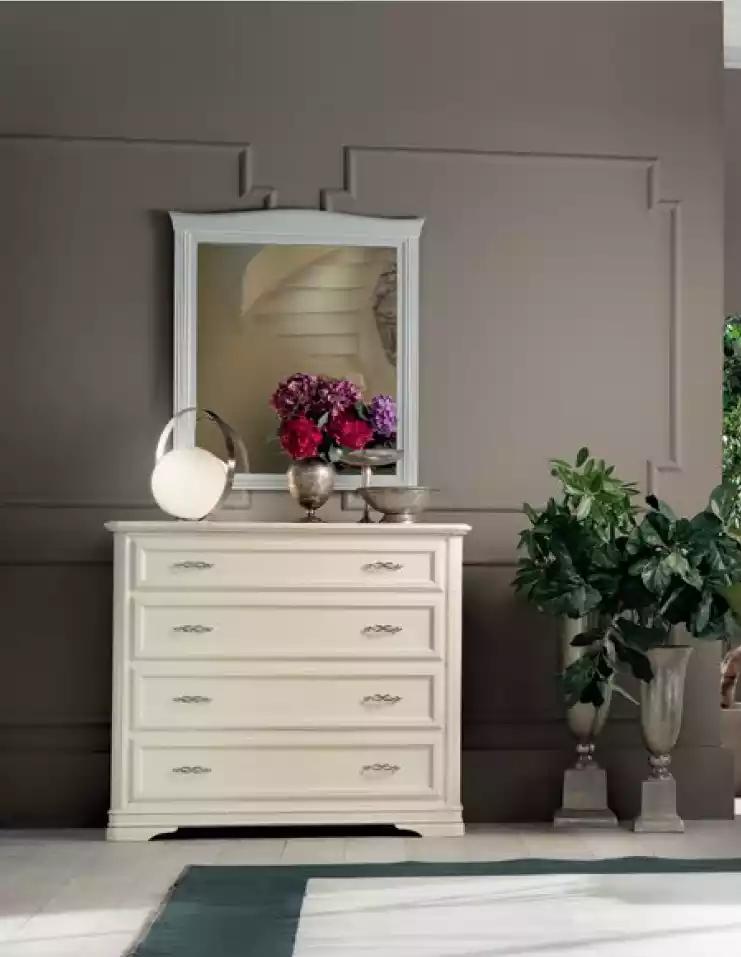 Kommode mit Spiegel Holz Kommoden Möbel Modern Schrank Beige 2 tlg.Neu