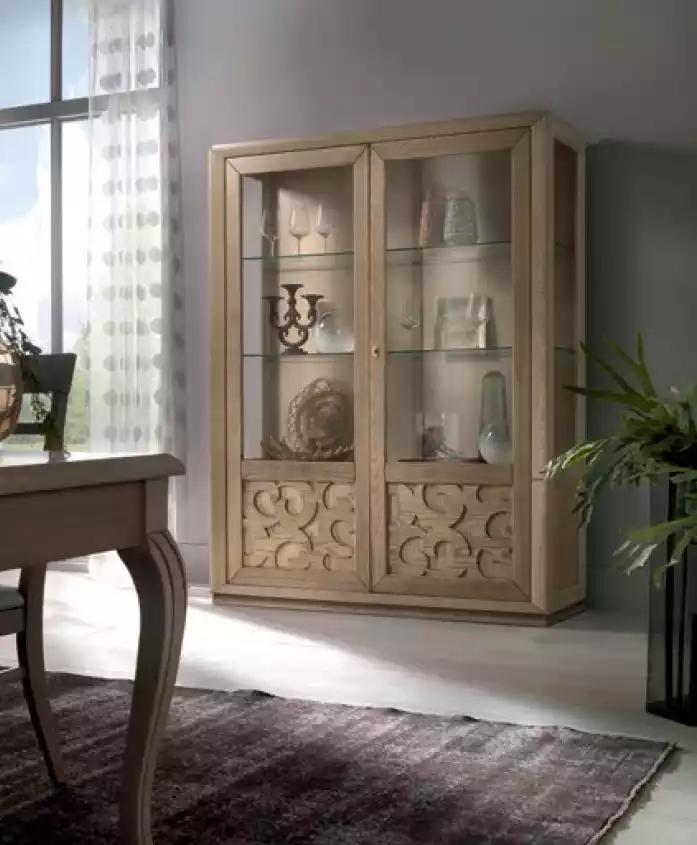 Vitrinen Holz Glas Schrank Braun Vitrine Wohnzimmer Möbel Anrichte Neu